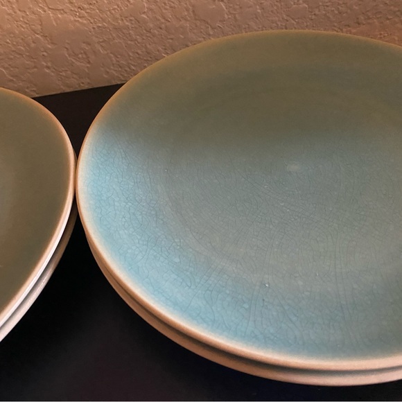 4 West Elm Light Blue Alta Organic Reactive Crackle Glaze Stoneware 8” Plates - Picture 8 of 15